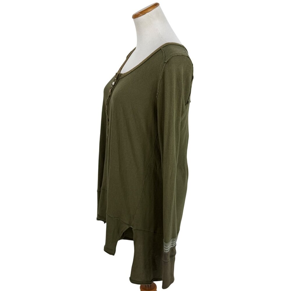 Free People Olive Green Long Sleeve Relaxed Henley Top | Boho Cottagecore Indie - Picture 13 of 16